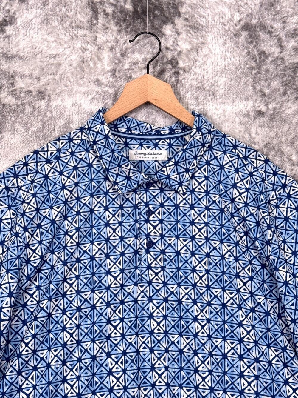 Tommy Bahama Shirt XXL Mens The Bahama Coast Blue Geometric Short Sleeve